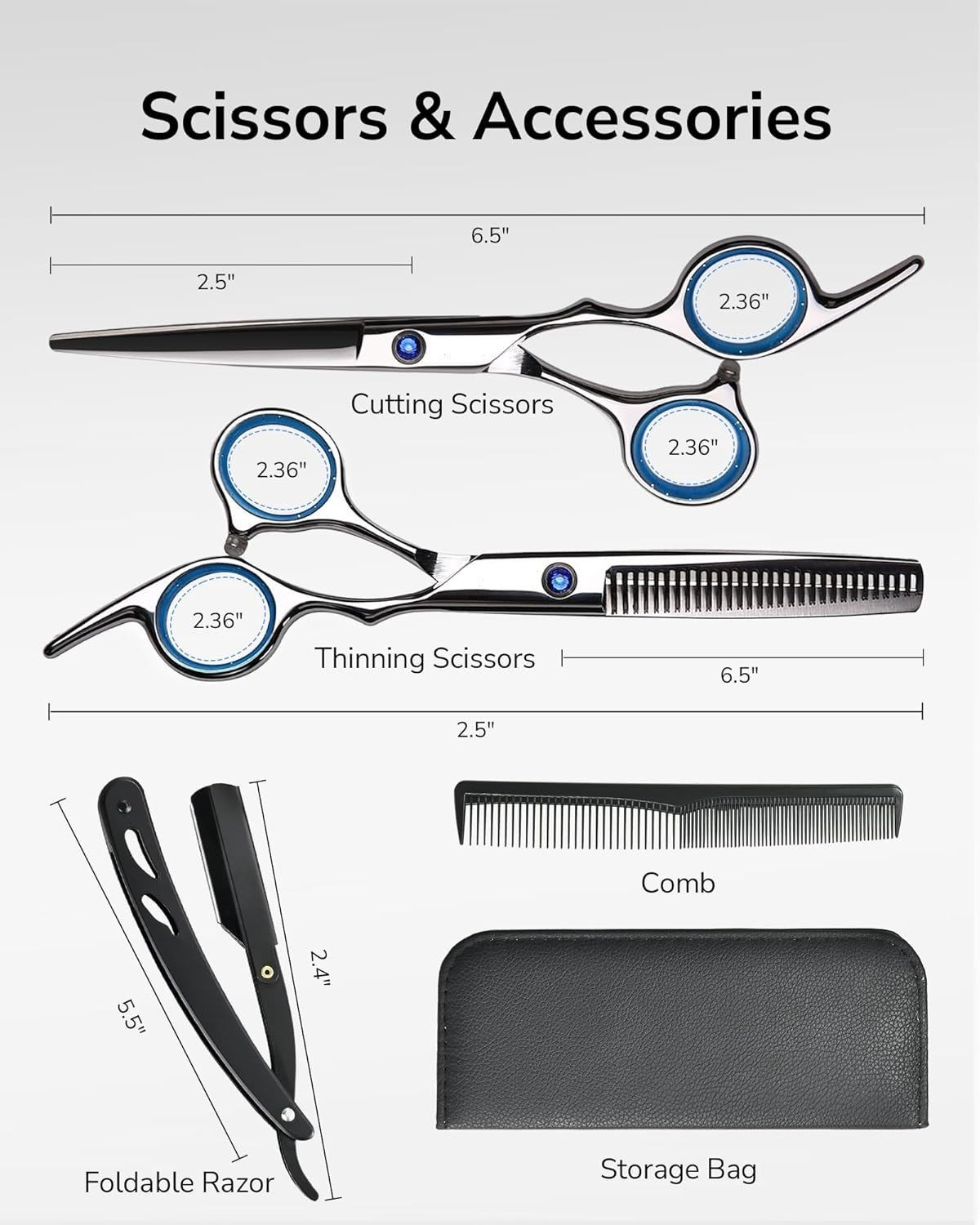 Professional Hair Cutting & Thinning Scissors Kit | Hairdressing Texturizing Razor Edge Scissor Barber Set